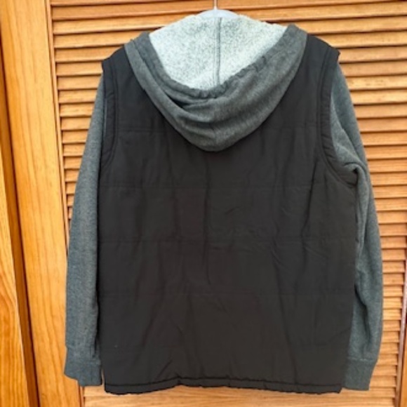 RVCA PUFFER QUILTED HOODIE VEST FULL ZIP JACKET grey/black mens S - Picture 2 of 6